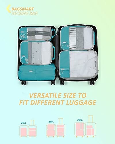 Bagsmart packing bags in a suitcase showing versatile sizes for luggage.