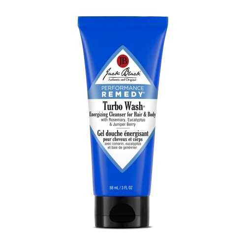 Jack Black Turbo Wash Energizing Cleanser for Hair and Body in blue tube.