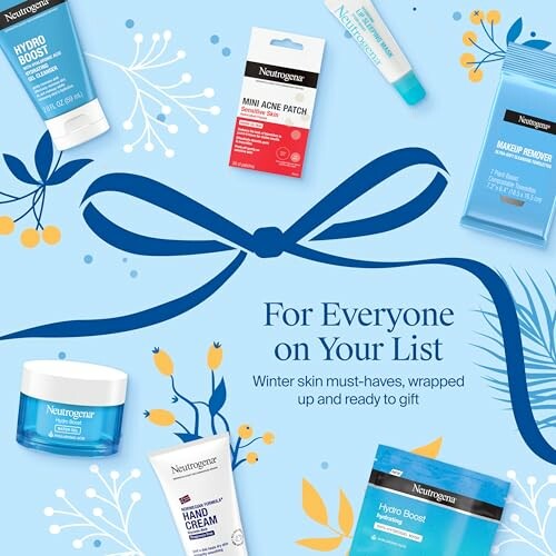 Neutrogena skincare products arranged around a bow for gifting.