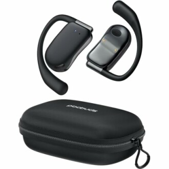 Wireless sports headphones with charging case.